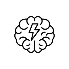 Brain Outline with Lightning Bolt Icon for Exam Preparation - Study Aid