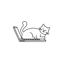 Cat Lying on Laptop Keyboard with Tail Curled – Feline Relaxation and Comfort