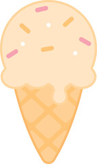 Cute vanilla ice cream cone. Flat design illustration.	