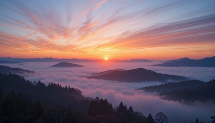 Fototapeta premium Majestic Sunrise over Misty Mountains