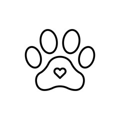 Dog Paw Print with Small Heart Icon for Pet Love and Care