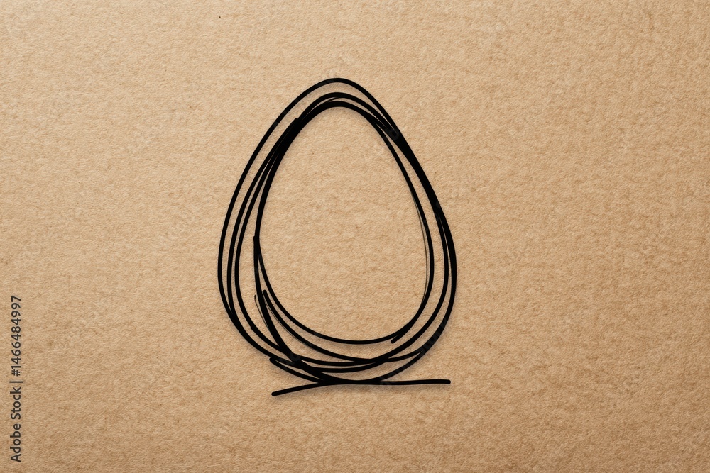 Poster Egg Drawing With Thin Black Lines on Warm Kraft Background Creates a Minimalistic yet Artistic Expression of Shape and Design Generative AI
