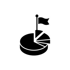 Flag Planted in Top Pie Chart Slice Icon for Business Success