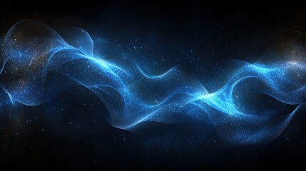 Abstract blue wave background wallpaper design with glowing particles and dark space aesthetic art 3d render