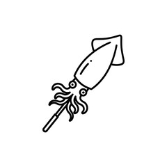 Grilled Squid with Visible Tentacles Curved on Stick