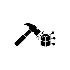 Hammer Striking a Blockchain Block in Digital Technology