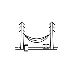 Hammock Between Trees with Phone and Book for Relaxation