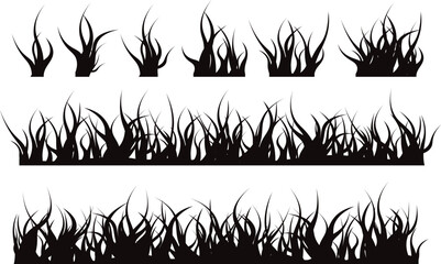 grass silhouette in black isolated silhouettes set collection