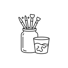 Jar of Clean Brushes Next to Dirty Water Cup for Cleaning