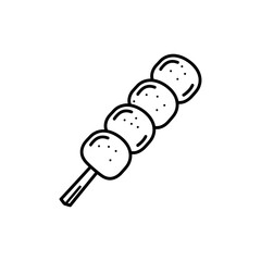 Kinako-Covered Mochi Pieces on Wooden Skewer Representing Traditional Japanese Snack