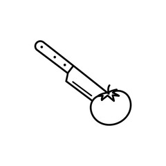 Knife Cutting a Tomato Representing Food Preparation and Culinary Art