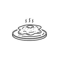Omelette on Hot Plate with Visible Sizzle Marks