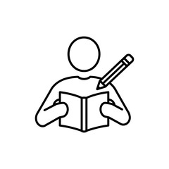Person with Book and Pencil in Both Hands Icon for Learning and Education