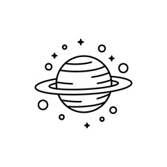 Planet with Rings and Small Moons Circling It in Minimal Circular Arrangement