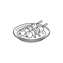 Plate of Tsukune Meatballs with Skewers and Tare Glaze - Japanese Cuisine Concept