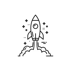 Rocket Launching with Smoke Trail and Stars for Growth and Progress
