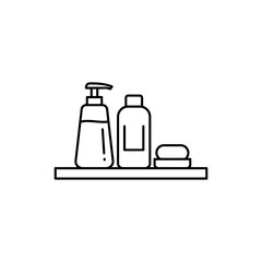 Shampoo and Soap Bottles on Shower Shelf Representing Bathroom Hygiene and Care