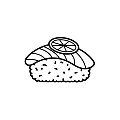 Single Piece of Saba Nigiri with Thin Lemon Slice on Top Representing Japanese Cuisine