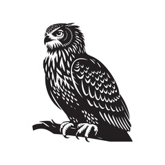 Majestic Eurasian Eagle Owl Bird Vector Silhouette – Powerful Predator, Nocturnal Hunter, and Symbol of Wisdom in Striking Minimalist Art - Eurasian Eagle Owl Bird Illustration.