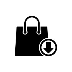 Store Bag with Downward Arrow Representing Shopping and Sales Decline