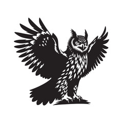 Majestic Eurasian Eagle Owl Bird Vector Silhouette – Powerful Predator, Nocturnal Hunter, and Symbol of Wisdom in Striking Minimalist Art - Eurasian Eagle Owl Bird Illustration.