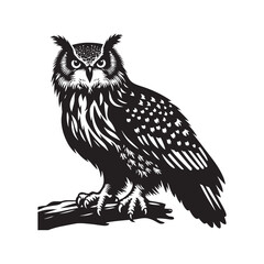 Majestic Eurasian Eagle Owl Bird Vector Silhouette – Powerful Predator, Nocturnal Hunter, and Symbol of Wisdom in Striking Minimalist Art - Eurasian Eagle Owl Bird Illustration.