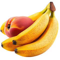 Bunch of Bananas and Peach Isolated on Transparent Background