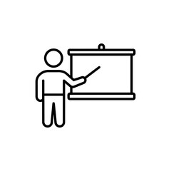 Teacher Figure Pointing to Board Icon for Instructional Learning
