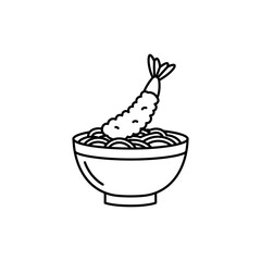 Tempura Shrimp Over Soba Bowl with Visible Tail