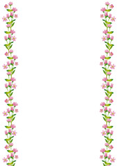 水彩風　ピンクの小花　フレーム 縦3