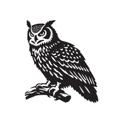 Majestic Eurasian Eagle Owl Bird Vector Silhouette – Powerful Predator, Nocturnal Hunter, and Symbol of Wisdom in Striking Minimalist Art - Eurasian Eagle Owl Bird Illustration.