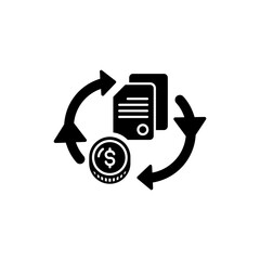 Two Arrows Circling Coin and Document Representing Financial Analysis and Growth
