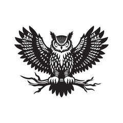 Obraz premium Majestic Eurasian Eagle Owl Bird Vector Silhouette – Powerful Predator, Nocturnal Hunter, and Symbol of Wisdom in Striking Minimalist Art - Eurasian Eagle Owl Bird Illustration.