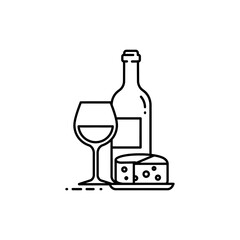 Wine Glass and Bottle Beside Cheese Platter