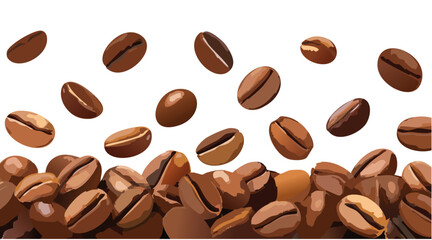 flying coffee beans on white background vector graphic design