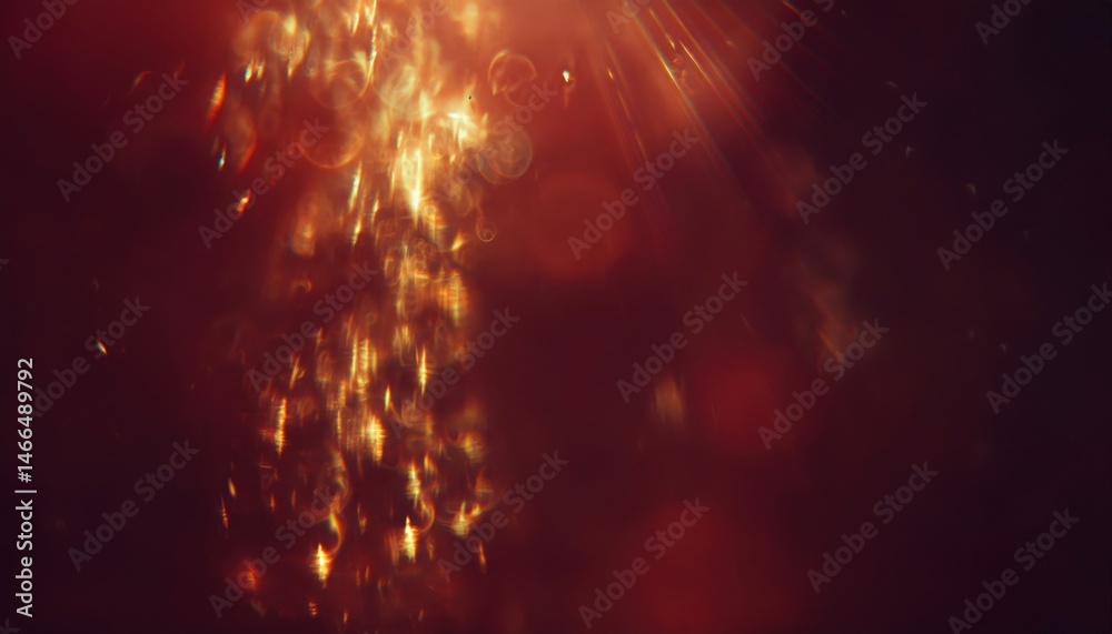 Poster golden fizz trail in dark liquid with glowing bokeh highlights ideal for beverage branding, web header, or print background

