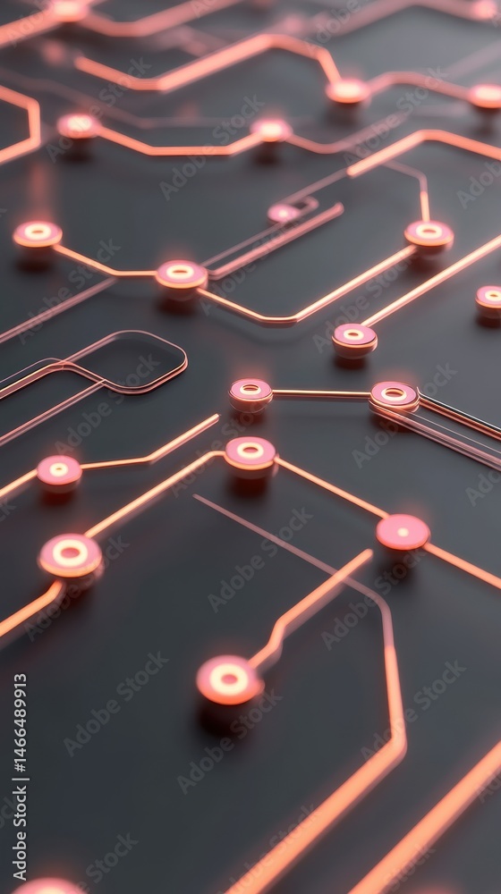 Poster glowing network structure over dark surface. light paths connect bright nodes. neural networks illus