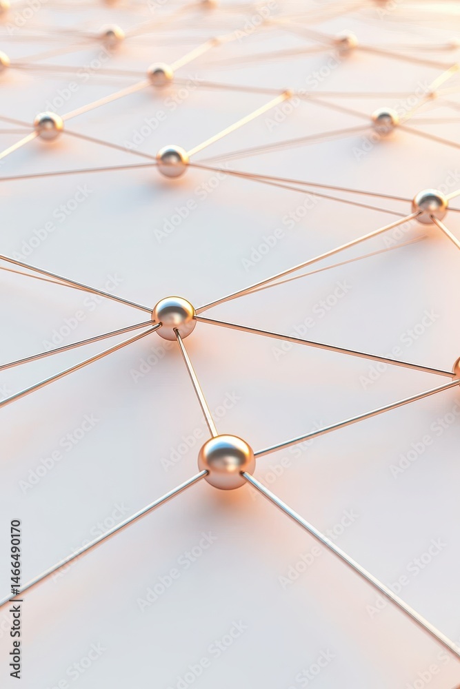 Poster network abstract spheres connected by lines. neural nets idea. connection system linking shiny gold 