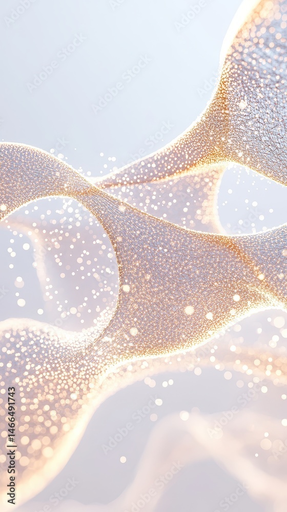 Poster Abstract golden threads flow. Light particles form neural networks in a patterned design. Delicate structure connects. Glowing on soft background