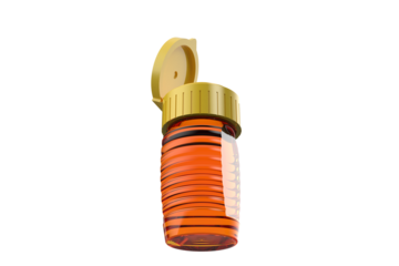 Clear Honey Bottle with Yellow Flip-Top Cap in Open Position, Transparent Bottle of Honey with its Yellow Flip Cap Lifted, Yellow Flip-Top Ready for Pouring, on a PNG Transparent Background