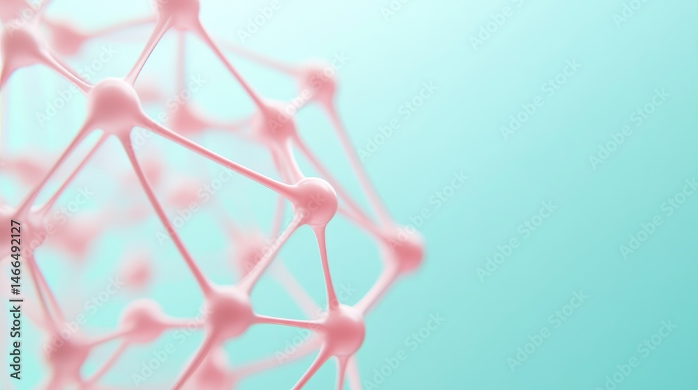 Poster abstract pink network structure on blue background. artificial intelligence connection. nodes connec