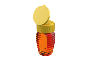 Clear Honey Bottle with Yellow Flip-Top Cap in Open Position, Transparent Bottle of Honey with its Yellow Flip Cap Lifted, Yellow Flip-Top Ready for Pouring, on a PNG Transparent Background