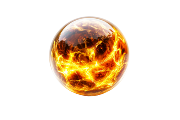 Fiery energy orb with glowing plasma filaments, cut out transparent