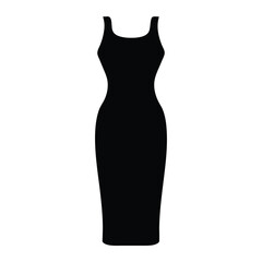 midi dress vector silhouette icon, black and white illustration of clothing.