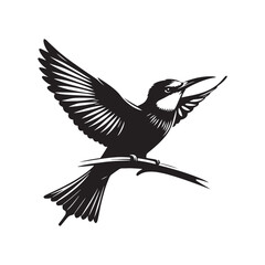 Vibrant European Bee-Eater Bird Vector Silhouette – Graceful Flight, Striking Plumage, and Insect-Hunting Precision Captured in Minimalist Art - 
Illustration of European Bee-Eater Bird.