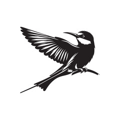 Vibrant European Bee-Eater Bird Vector Silhouette – Graceful Flight, Striking Plumage, and Insect-Hunting Precision Captured in Minimalist Art - 
Illustration of European Bee-Eater Bird.