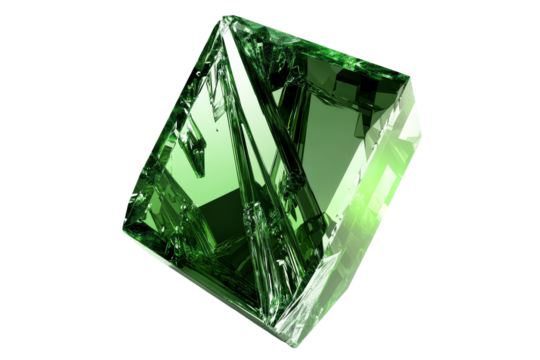 Emerald cube, crystal glass structure, prism effect, green shape, cut out transparent