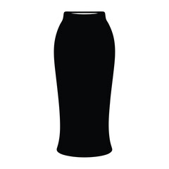 midi skirt vector silhouette icon, black and white illustration of clothing.