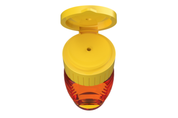 Clear Honey Bottle with Yellow Flip-Top Cap in Open Position, Transparent Bottle of Honey with its Yellow Flip Cap Lifted, Yellow Flip-Top Ready for Pouring, on a PNG Transparent Background
