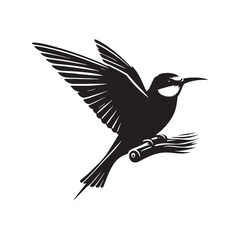 Vibrant European Bee-Eater Bird Vector Silhouette – Graceful Flight, Striking Plumage, and Insect-Hunting Precision Captured in Minimalist Art - 
Illustration of European Bee-Eater Bird.